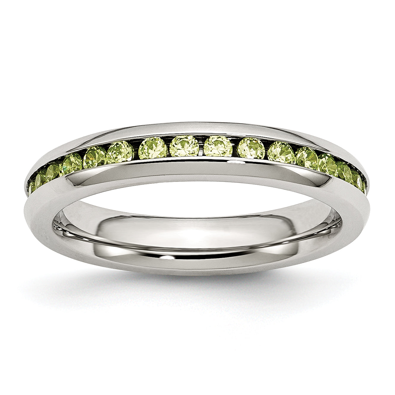 Stainless Steel Polished 4mm August Light Green CZ Ring
