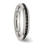 Stainless Steel Polished 4mm Black CZ Ring