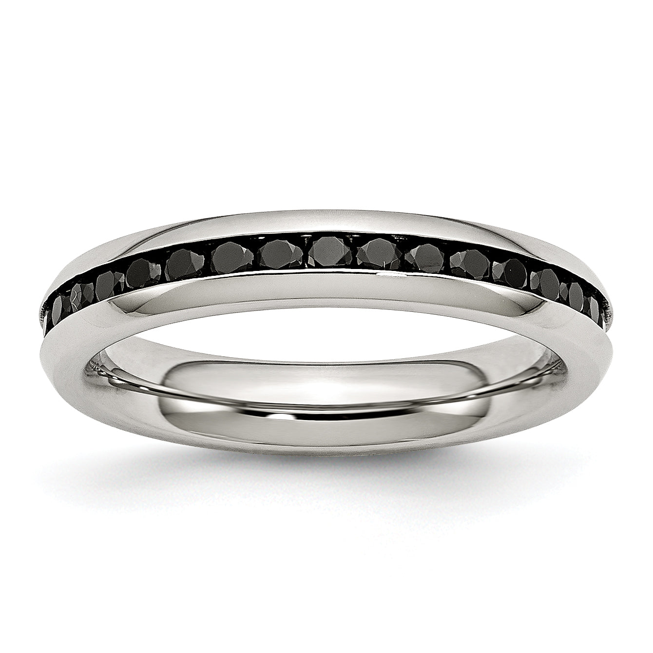 Stainless Steel Polished 4mm Black CZ Ring Main image