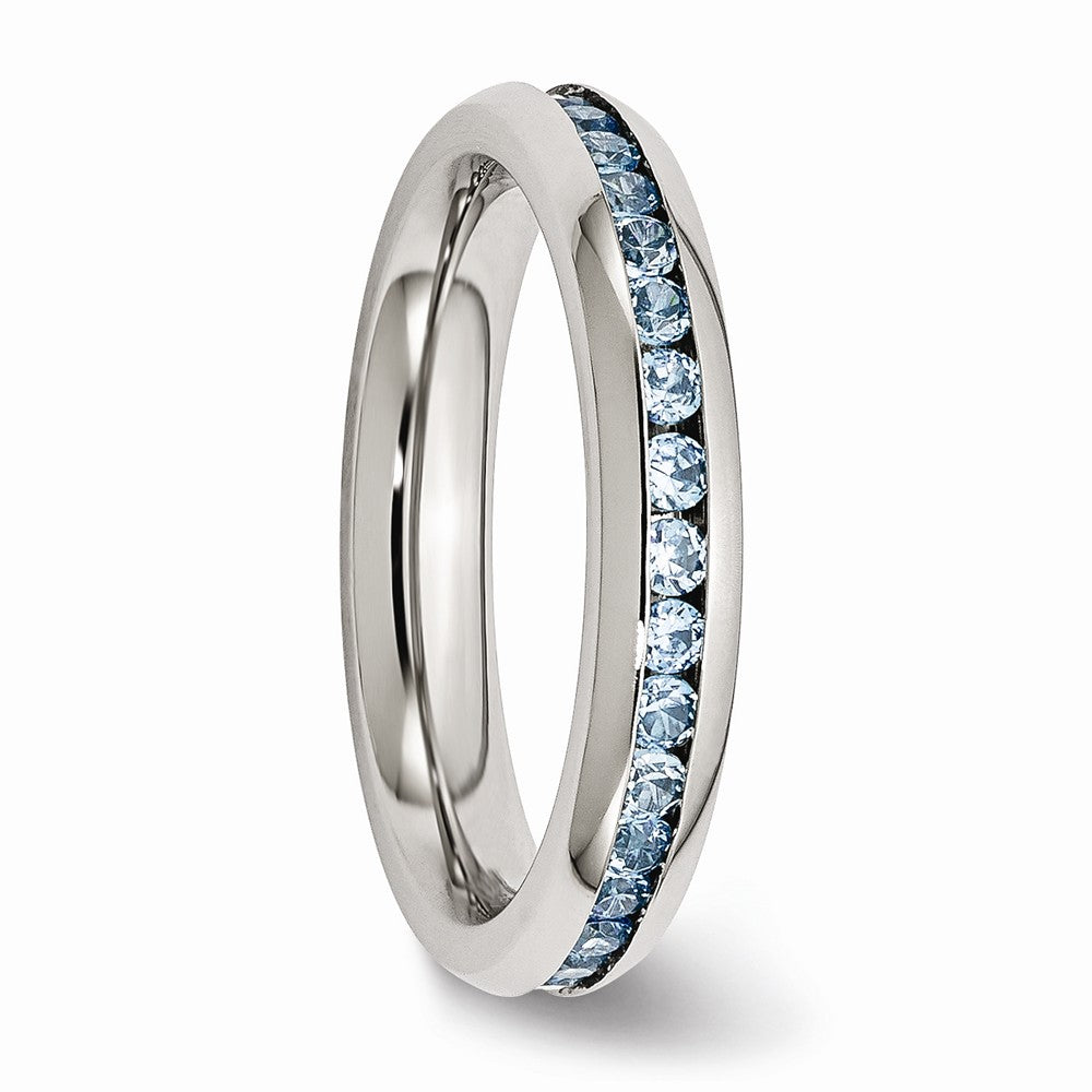Sophia Jewelers Polished Stainless Steel Teal CZ December Birthstone Ring