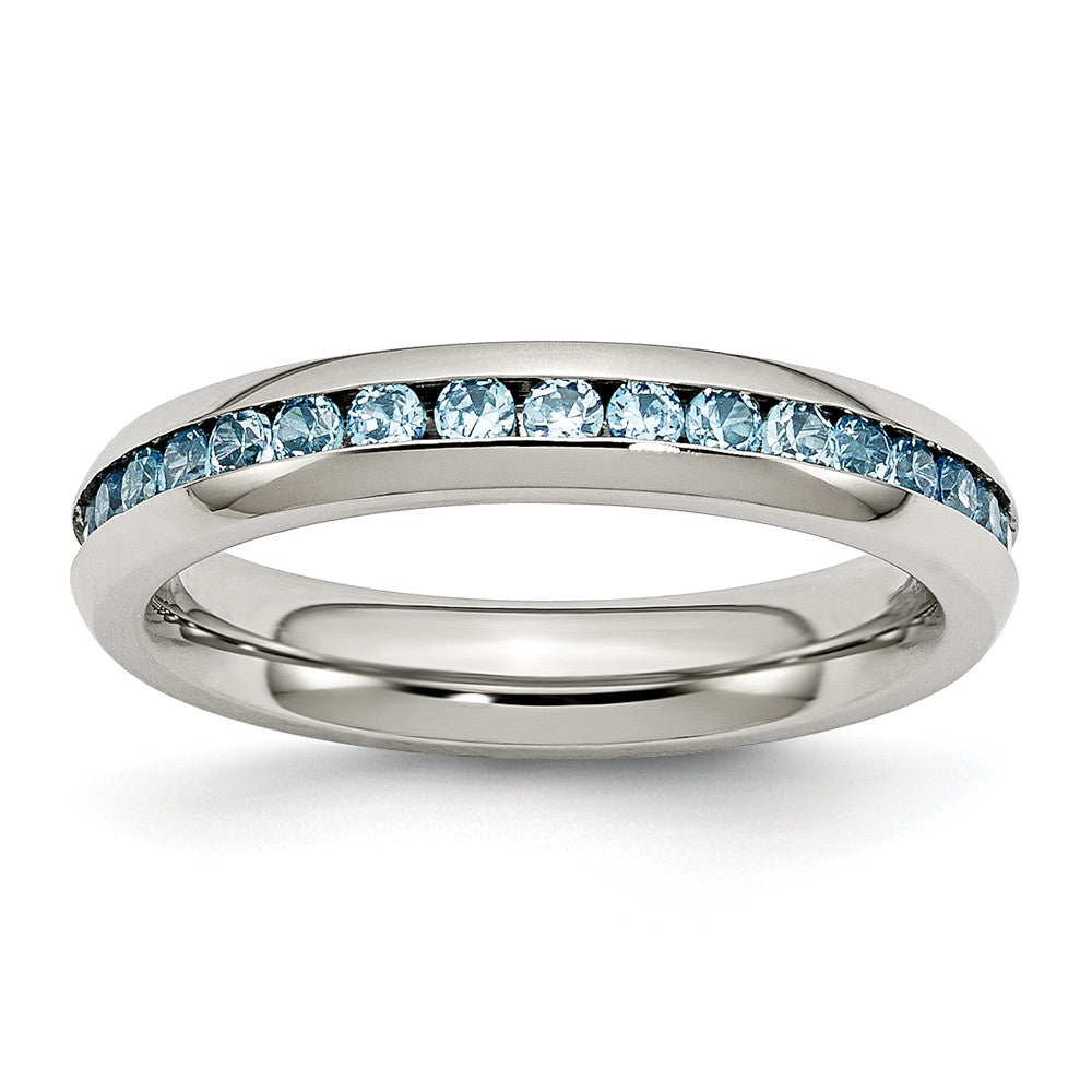 Sophia Jewelers Polished Stainless Steel Teal CZ December Birthstone Ring Main image