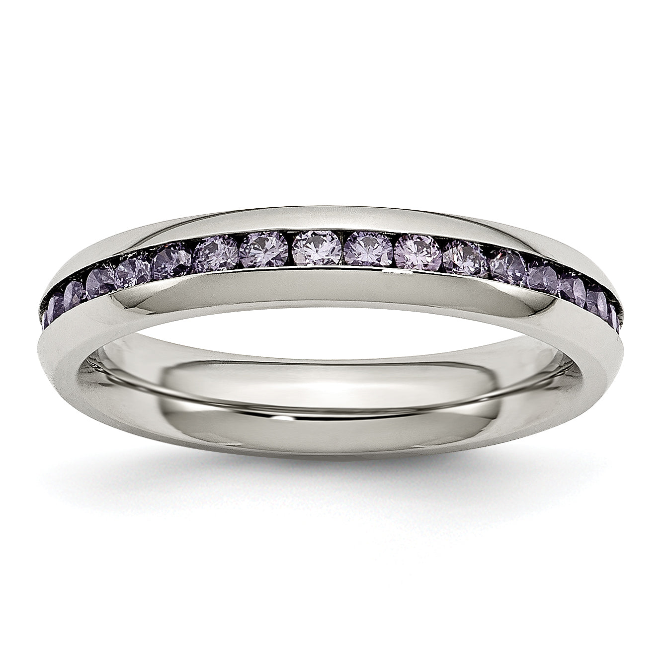 Stainless Steel Polished 4mm February Purple CZ Ring Main image
