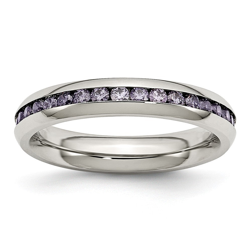 Stainless Steel Purple CZ February Birthstone Polished Ring 4mm Main image