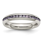 Stainless Steel Purple CZ February Birthstone Polished Ring 4mm