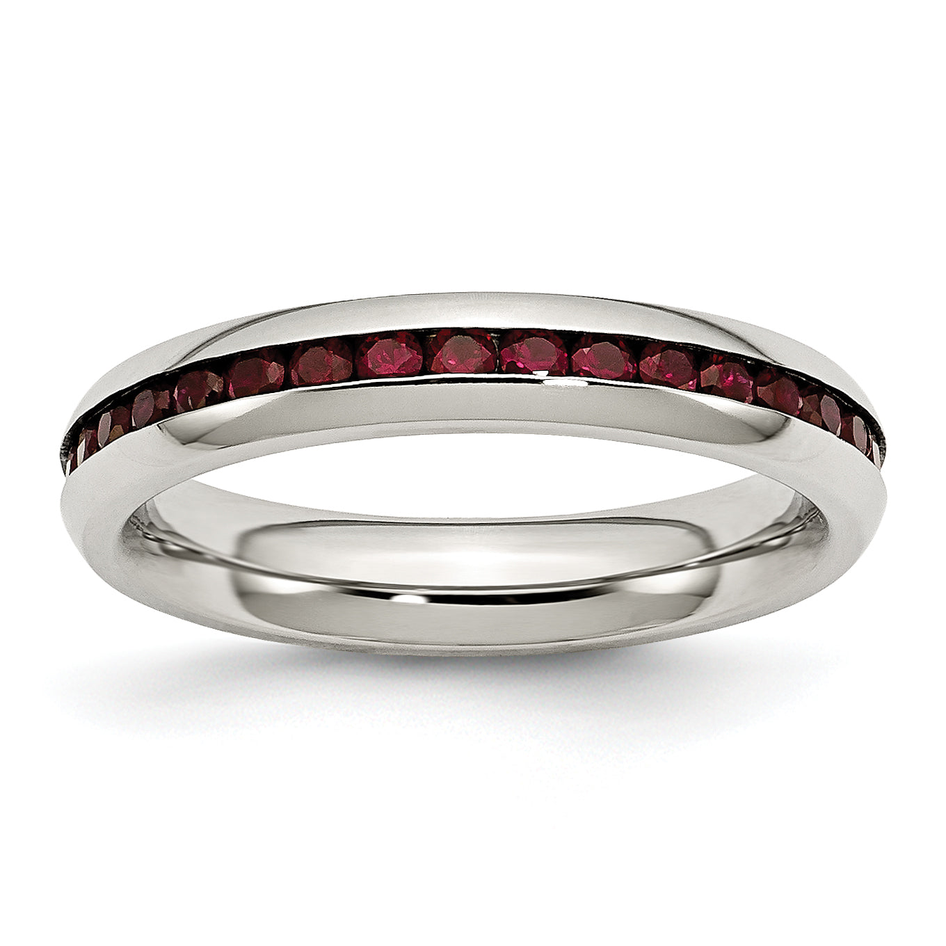 Stainless Steel Polished 4mm January Dark Red CZ Ring Main image