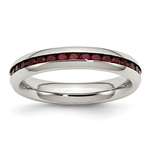 Stainless Steel Polished 4mm January Dark Red CZ Ring - Sophia Jewelers
