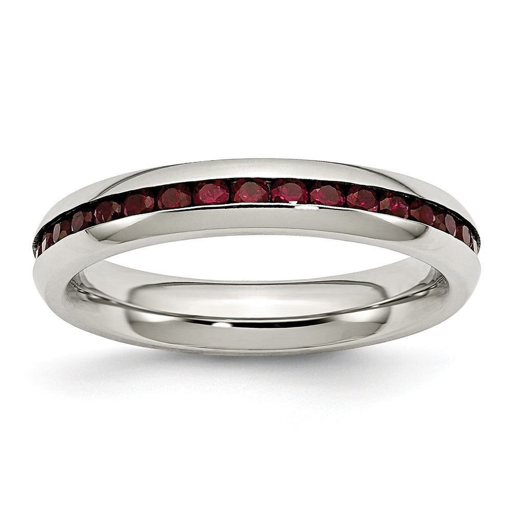 Sophia Jewelers Polished Stainless Steel Red CZ Ring Elegant 4mm January Birthstone Main image