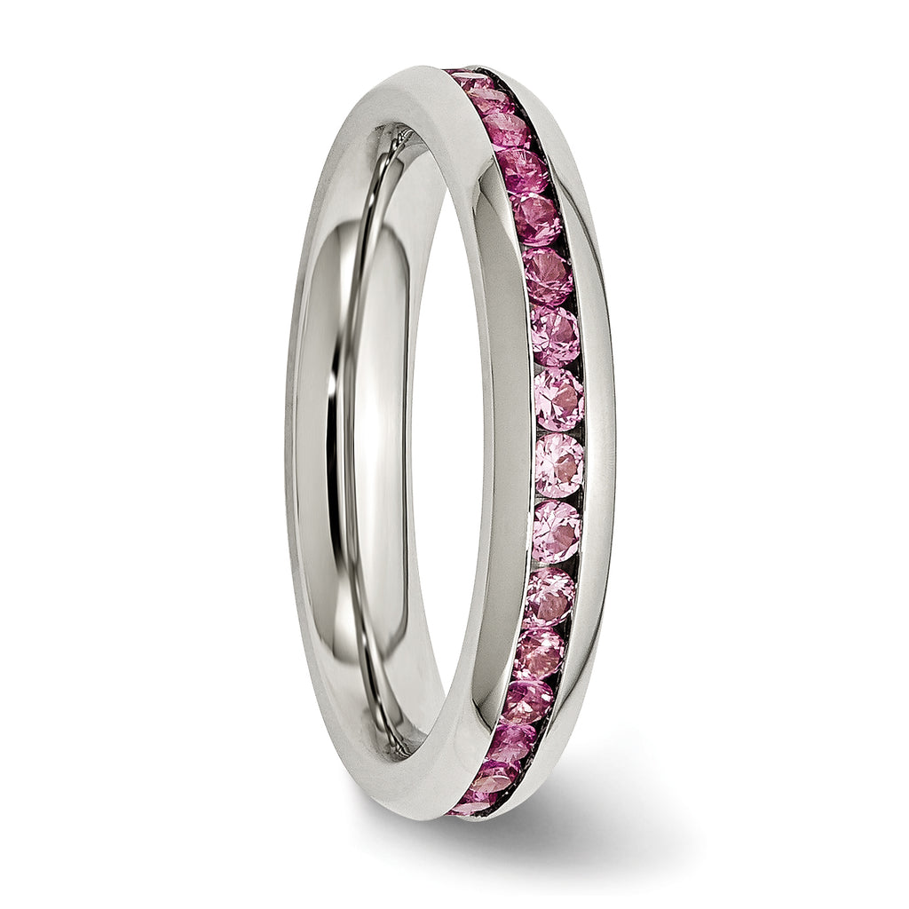 Stainless Steel Polished 4mm July Dark Pink CZ Ring