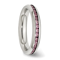 Stainless Steel Polished 4mm June Pink CZ Ring
