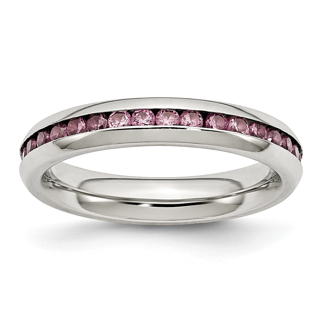 Stainless Steel Polished 4mm June Pink CZ Ring Main image