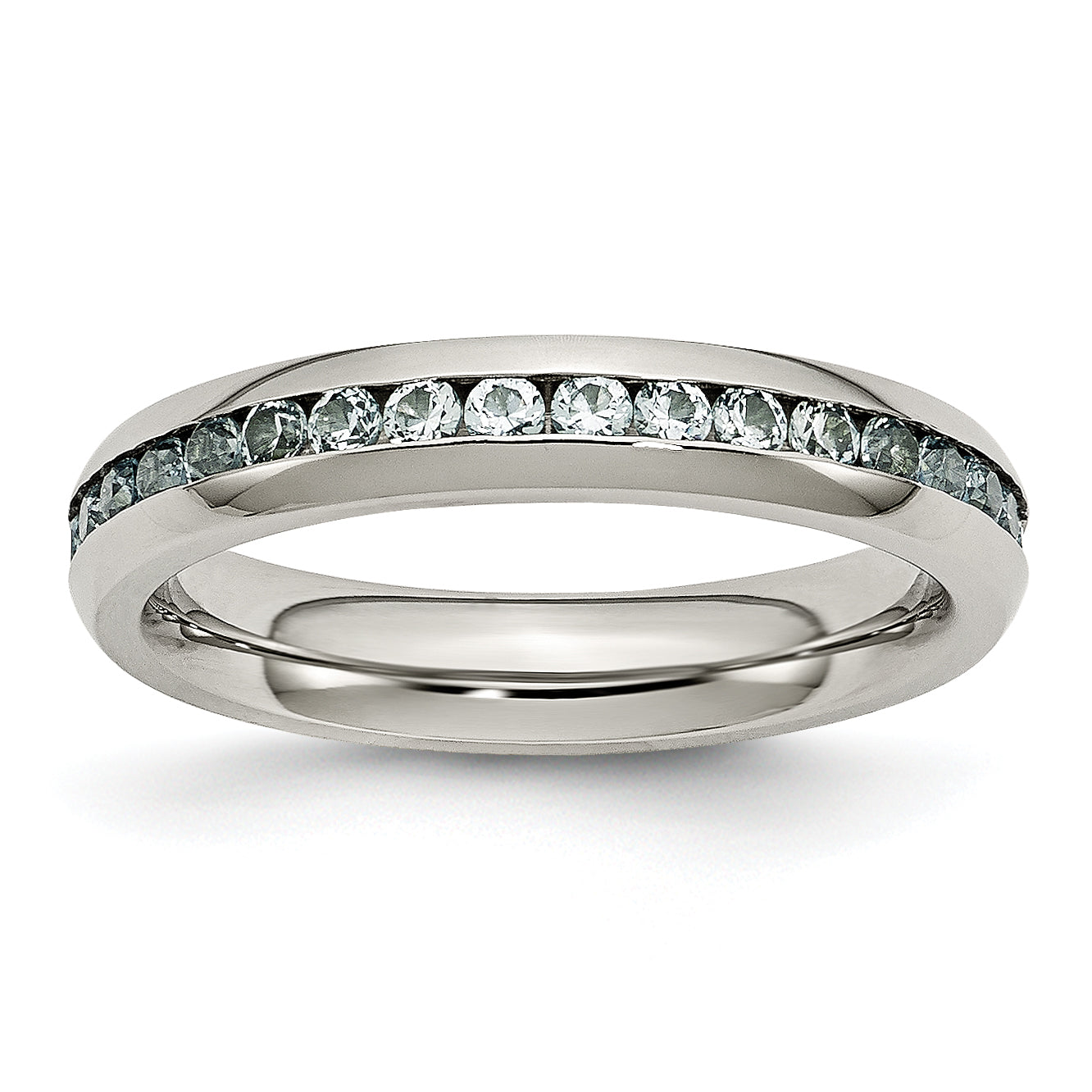 Stainless Steel Polished 4mm March Light Blue CZ Ring Main image