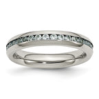 Stainless Steel Ring with Blue CZ March Birthstone Polished Finish