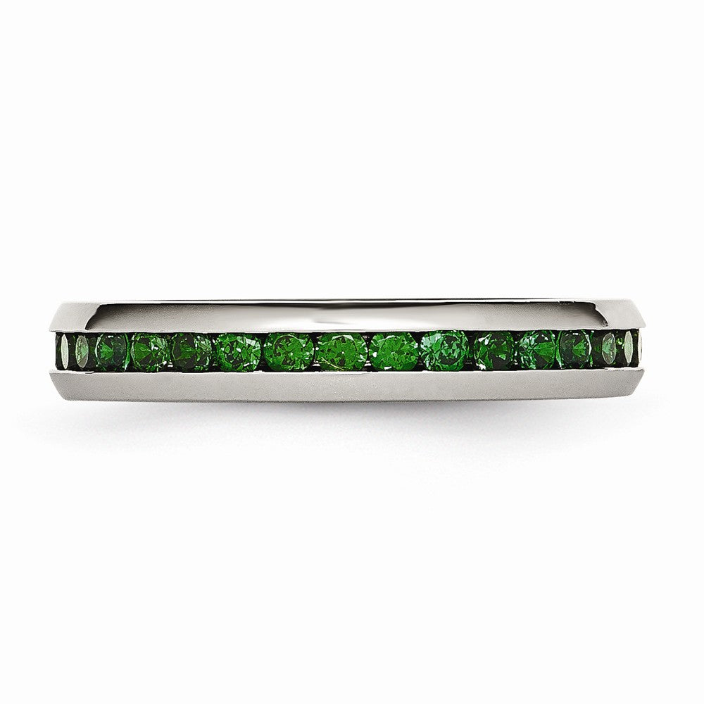 Stainless Steel May Green CZ Ring with Polished Finish 4mm Stackable