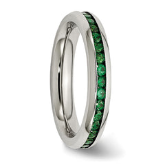 Stainless Steel Polished 4mm May Dark Green CZ Ring