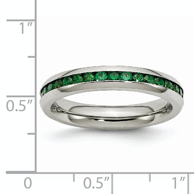 Stainless Steel Polished 4mm May Dark Green CZ Ring