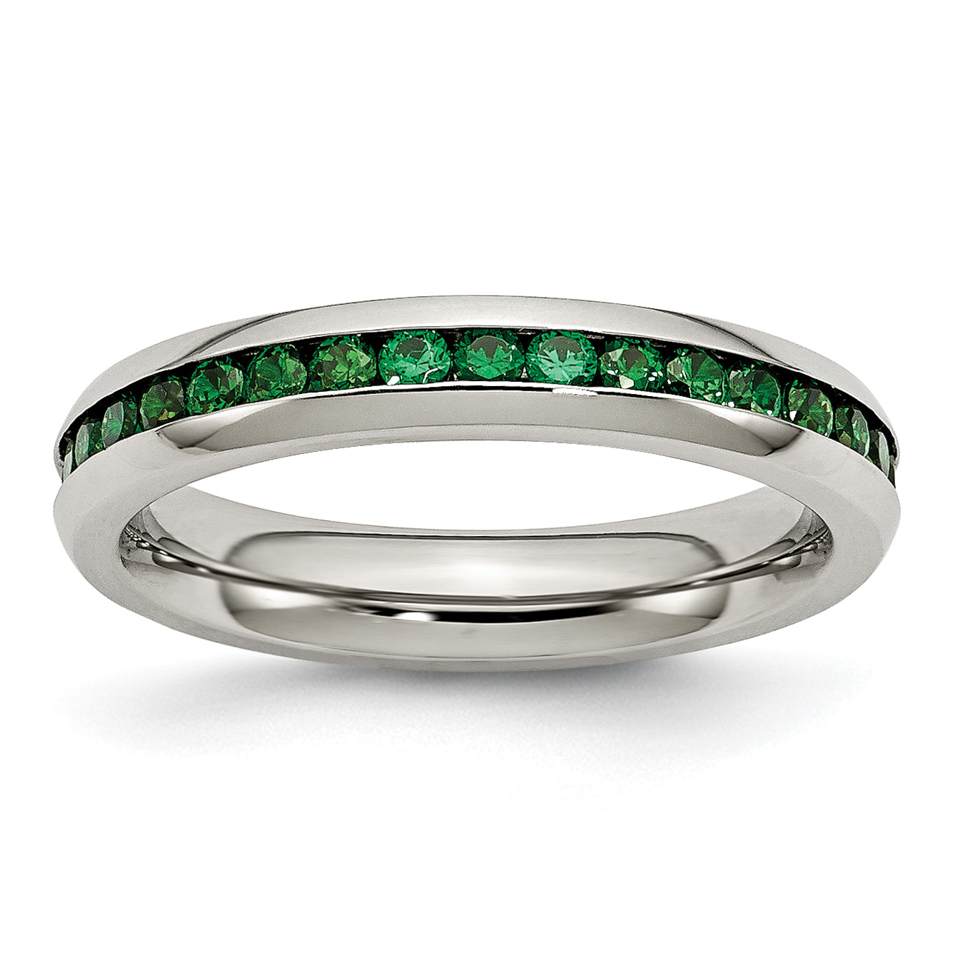 Stainless Steel Polished 4mm May Dark Green CZ Ring Main image