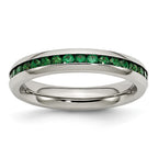 Stainless Steel May Green CZ Ring with Polished Finish 4mm Stackable
