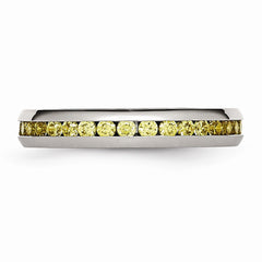Stainless Steel 4mm Polished Ring with Yellow CZ November Birthstone
