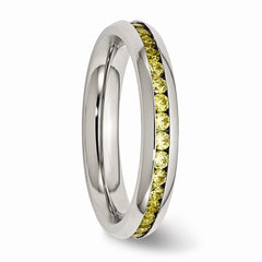 Stainless Steel 4mm Polished Ring with Yellow CZ November Birthstone
