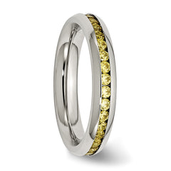 StainleSterling Silver Steel Polished 4mm November Yellow CZ Ring