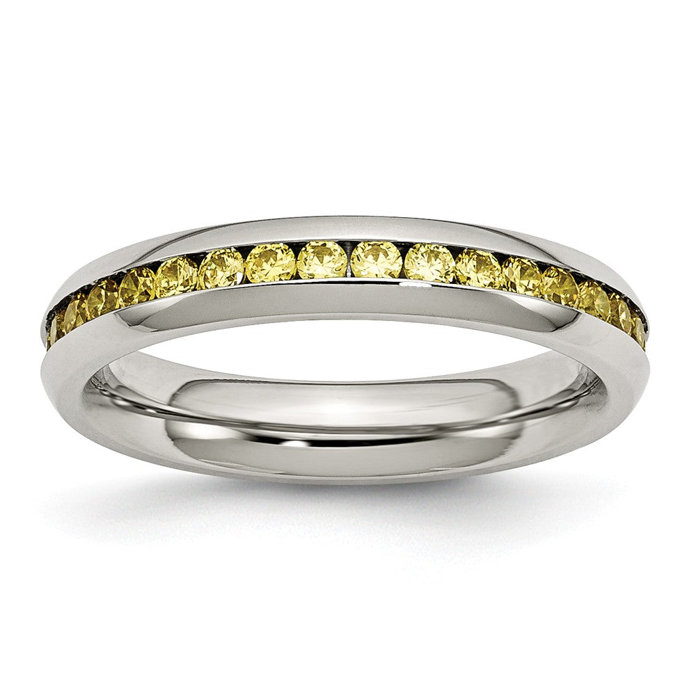 Stainless Steel 4mm Polished Ring with Yellow CZ November Birthstone
