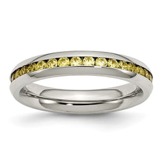 Stainless Steel 4mm Polished Ring with Yellow CZ November Birthstone