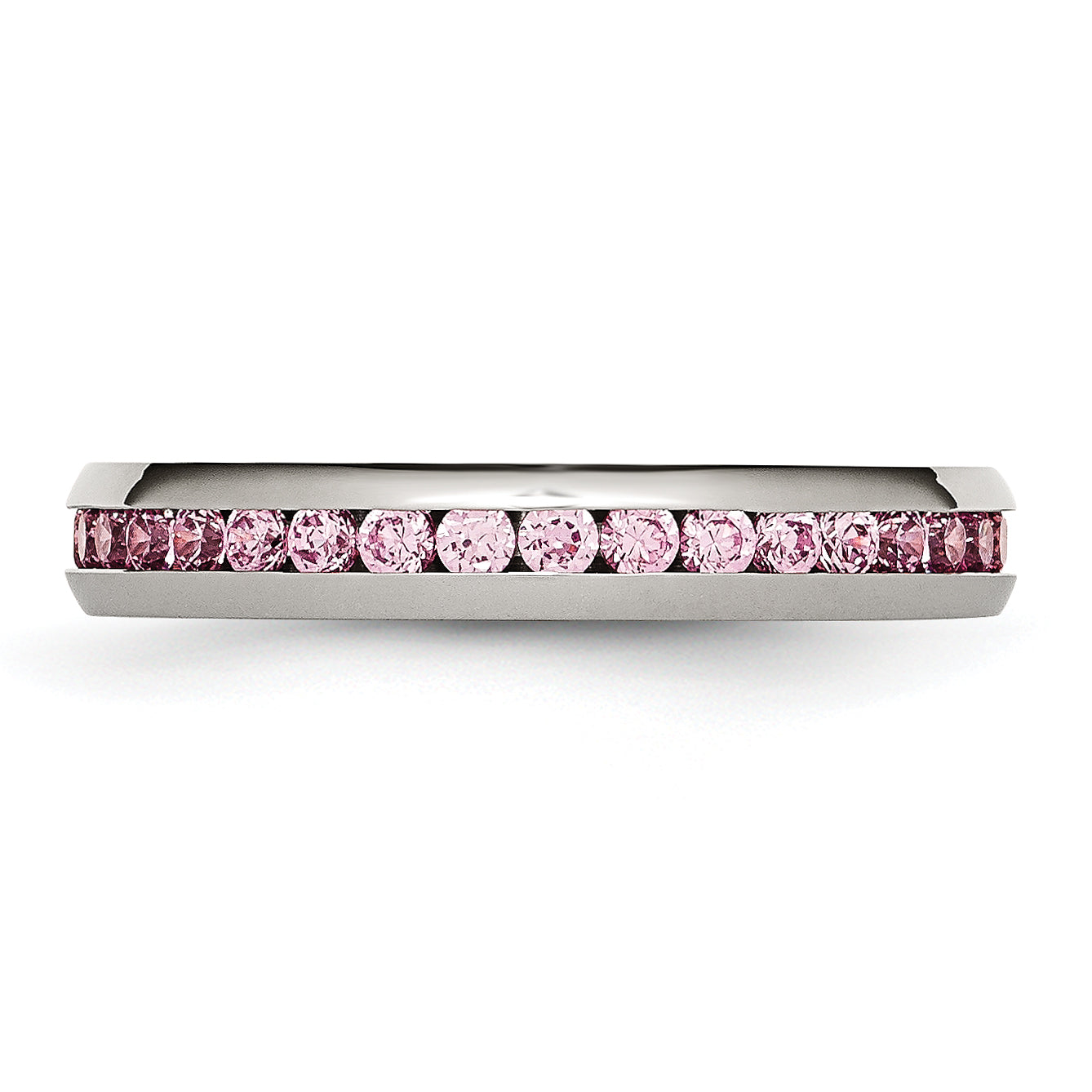 Stainless Steel Polished 4mm October Pink CZ Ring