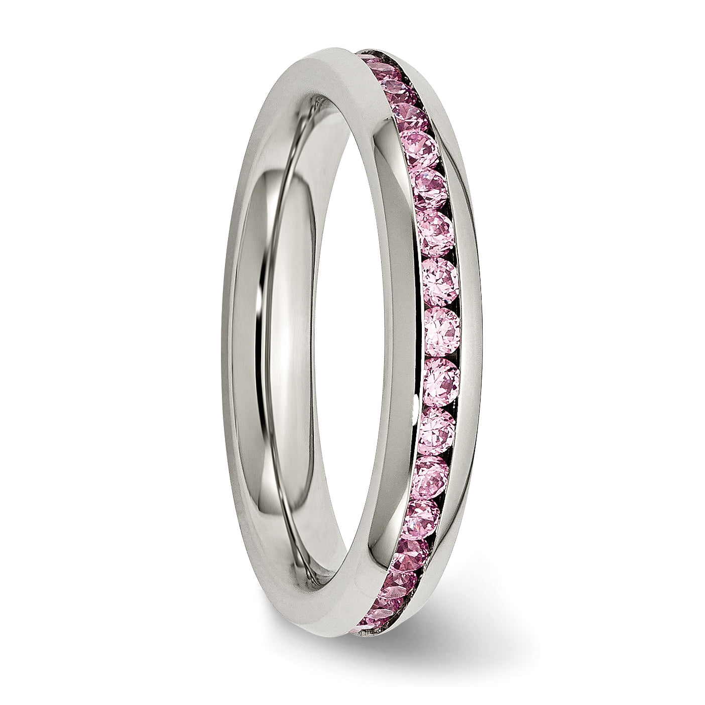 Stainless Steel Polished 4mm October Pink CZ Ring