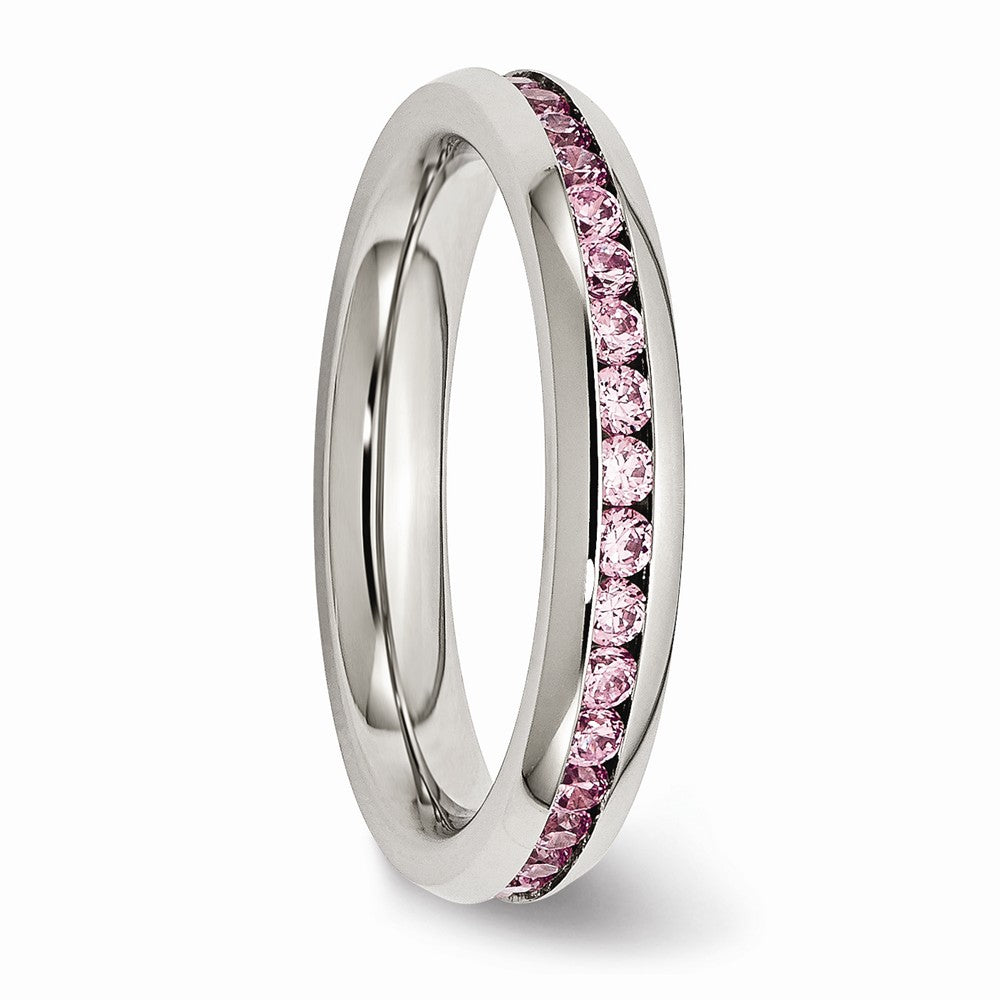 Stainless Steel Polished Ring with October Pink CZ Stone 4mm