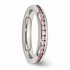 Stainless Steel Polished Ring with October Pink CZ Stone 4mm