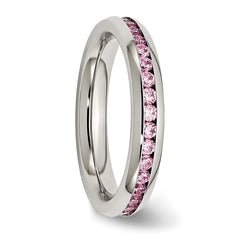 Stainless Steel Polished 4mm October Pink CZ Ring