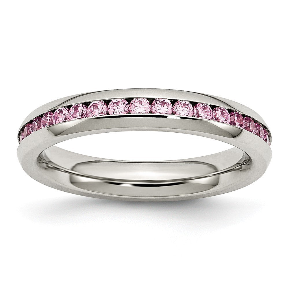 Stainless Steel Polished Ring with October Pink CZ Stone 4mm Main image