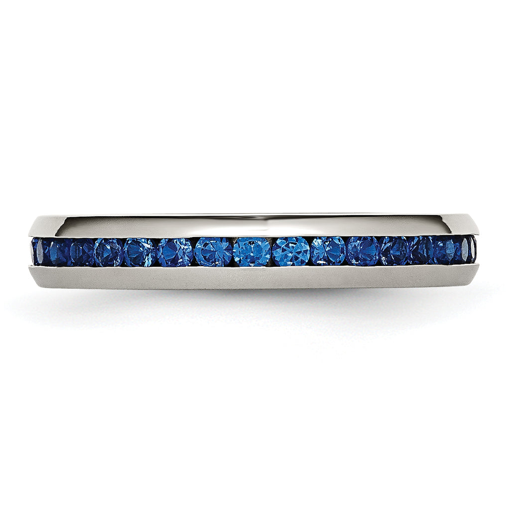 September Birthstone Blue CZ Ring in Stainless Steel, 4mm