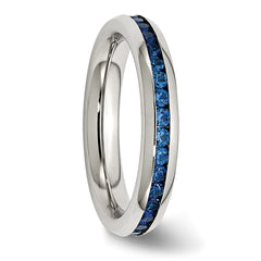 StainleSterling Silver Steel Polished 4mm September Blue CZ Ring