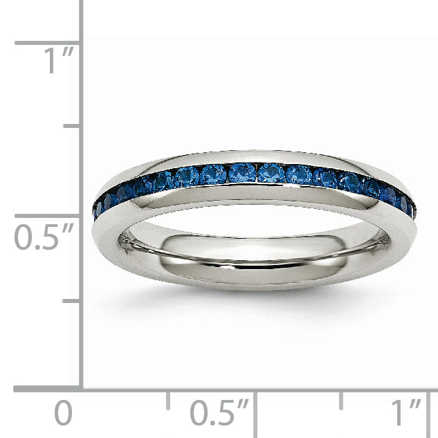 September Birthstone Blue CZ Ring in Stainless Steel, 4mm