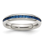 Stainless Steel September Blue CZ Ring, Polished Finish, 4mm Band by Sophia Jewelers