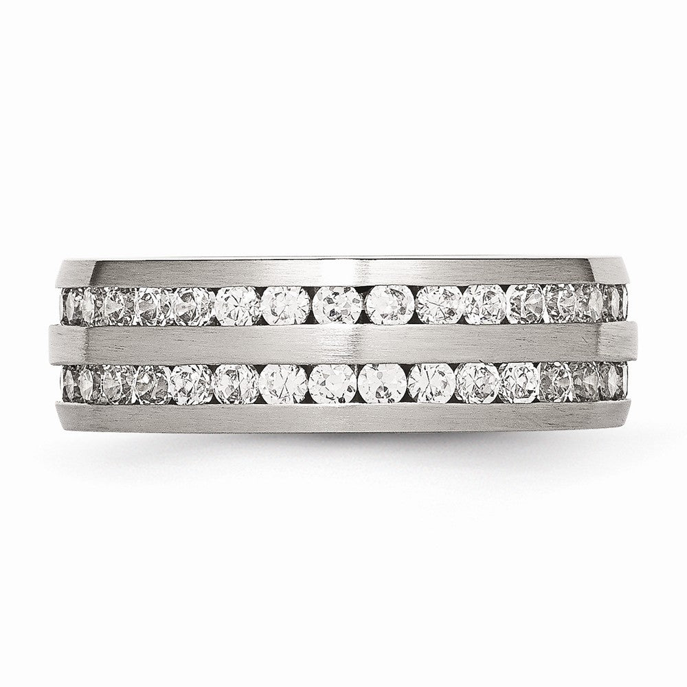 Stainless Steel CZ Fashion Ring with Brushed Finish 7mm