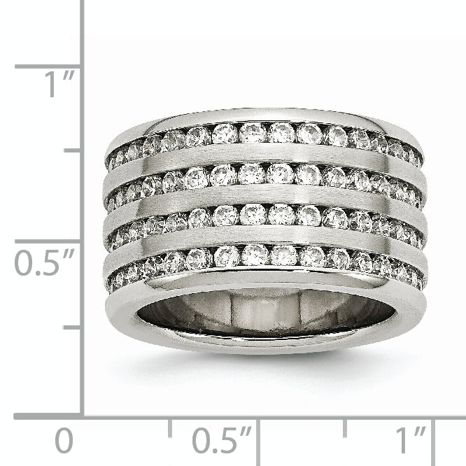 Stainless Steel Multirow 13mm CZ Ring