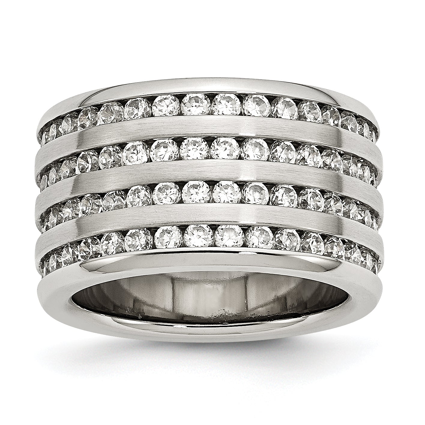Stainless Steel Multirow 13mm CZ Ring