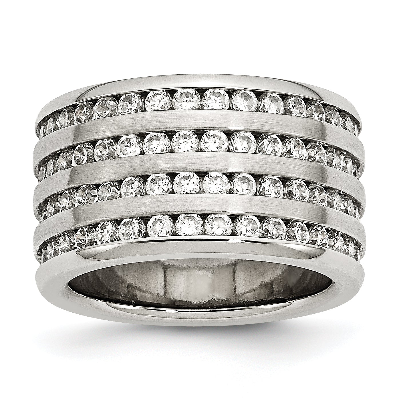 Stainless Steel Multirow 13mm CZ Ring Main image