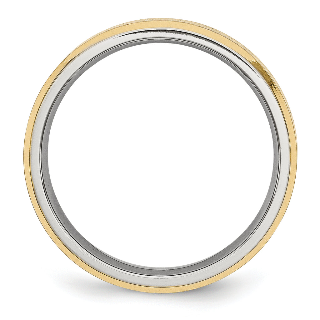 Beveled-Edge Wedding Band in Stainless Steel with Gold IP, 5mm