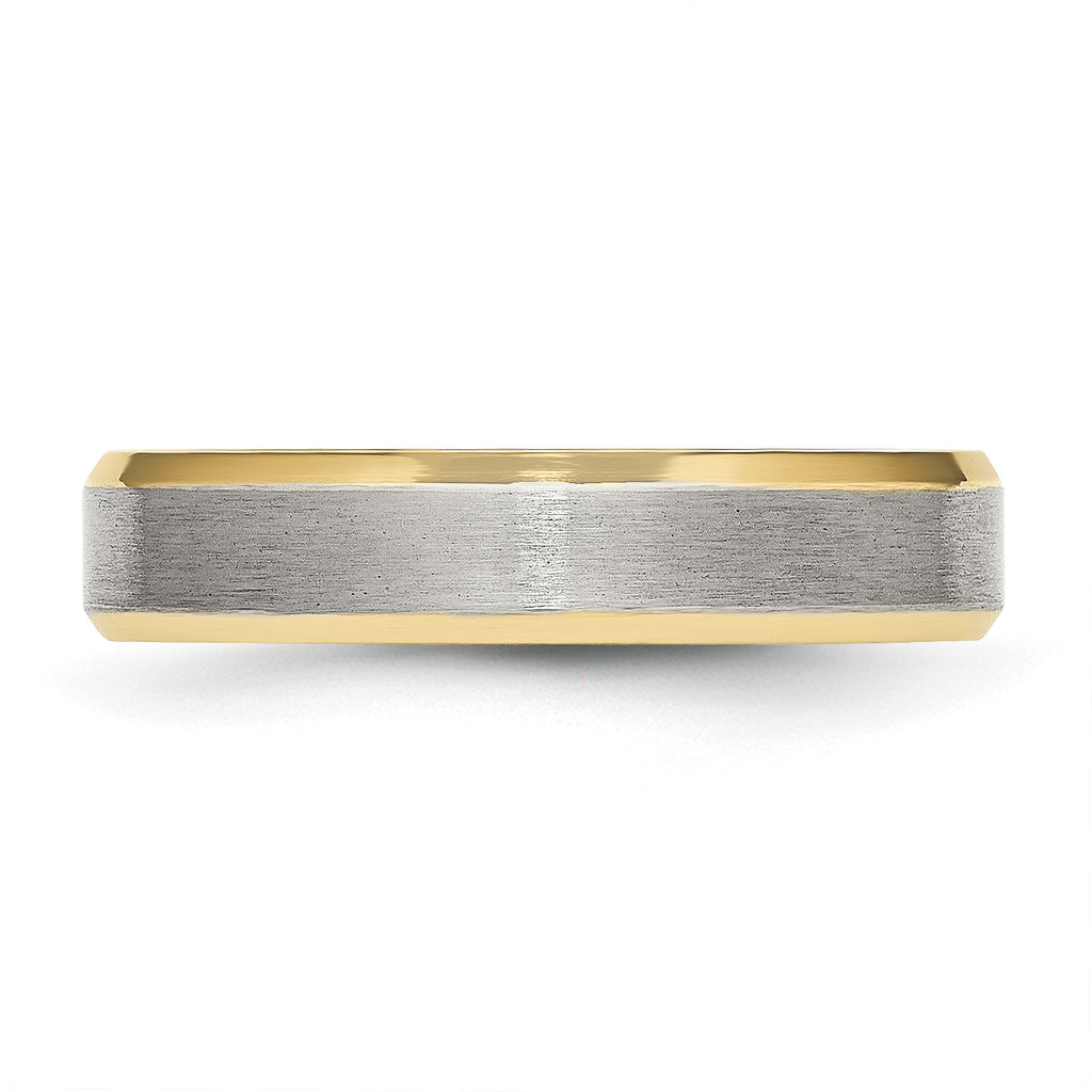 Beveled-Edge Wedding Band in Stainless Steel with Gold IP, 5mm
