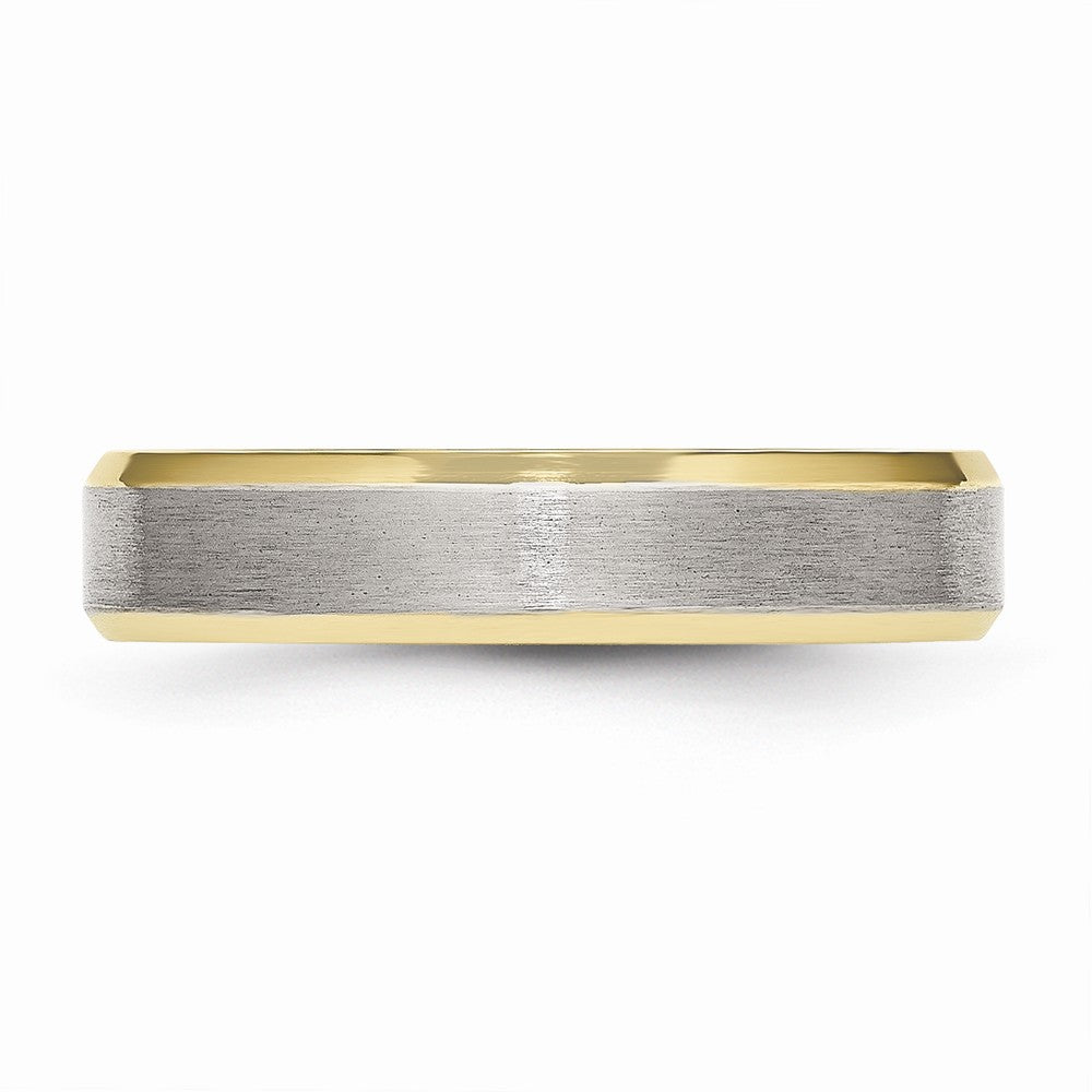 Sophia Jewelers Brushed Gold-Tone Beveled Edge Stainless Steel Comfort Fit Wedding Band