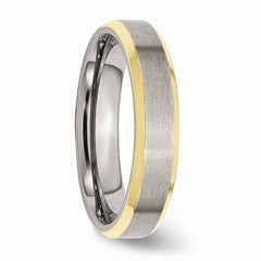 Sophia Jewelers Brushed Gold-Tone Beveled Edge Stainless Steel Comfort Fit Wedding Band