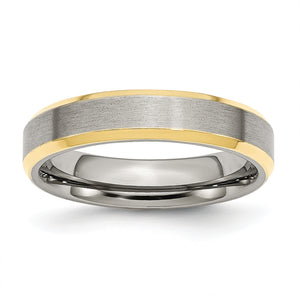 Beveled-Edge Wedding Band in Stainless Steel with Gold IP, 5mm - Sophia Jewelers