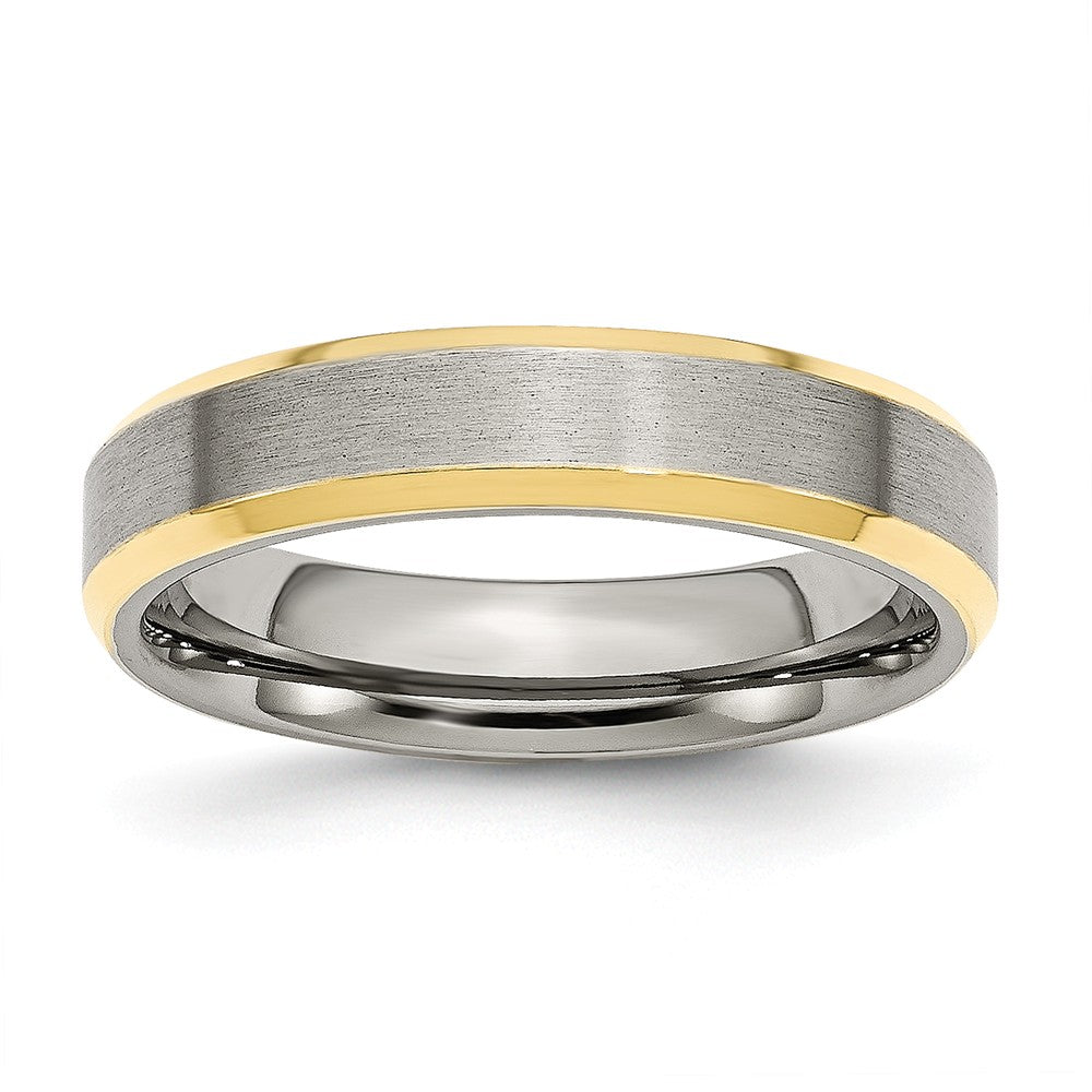Sophia Jewelers Brushed Gold-Tone Beveled Edge Stainless Steel Comfort Fit Wedding Band