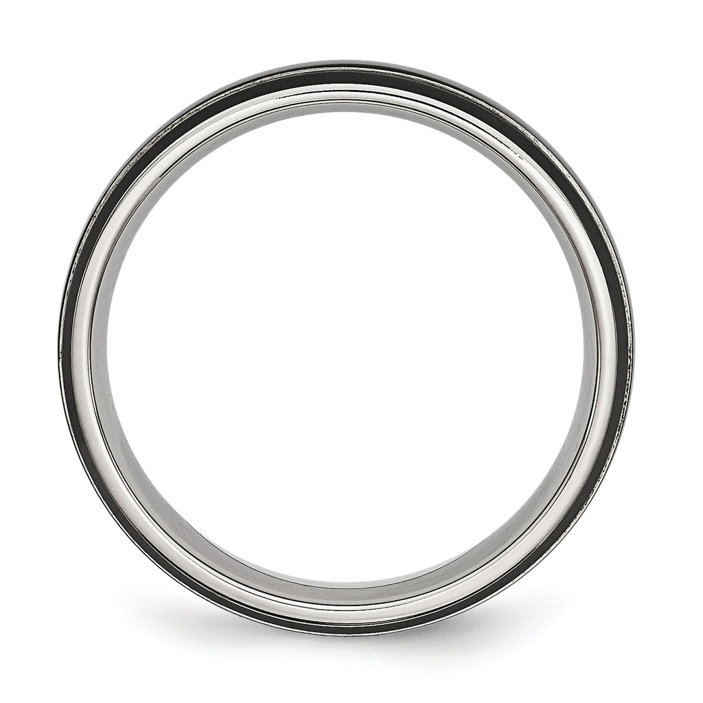 Black IP-Plated Grooved Wedding Band in Stainless Steel, 6mm