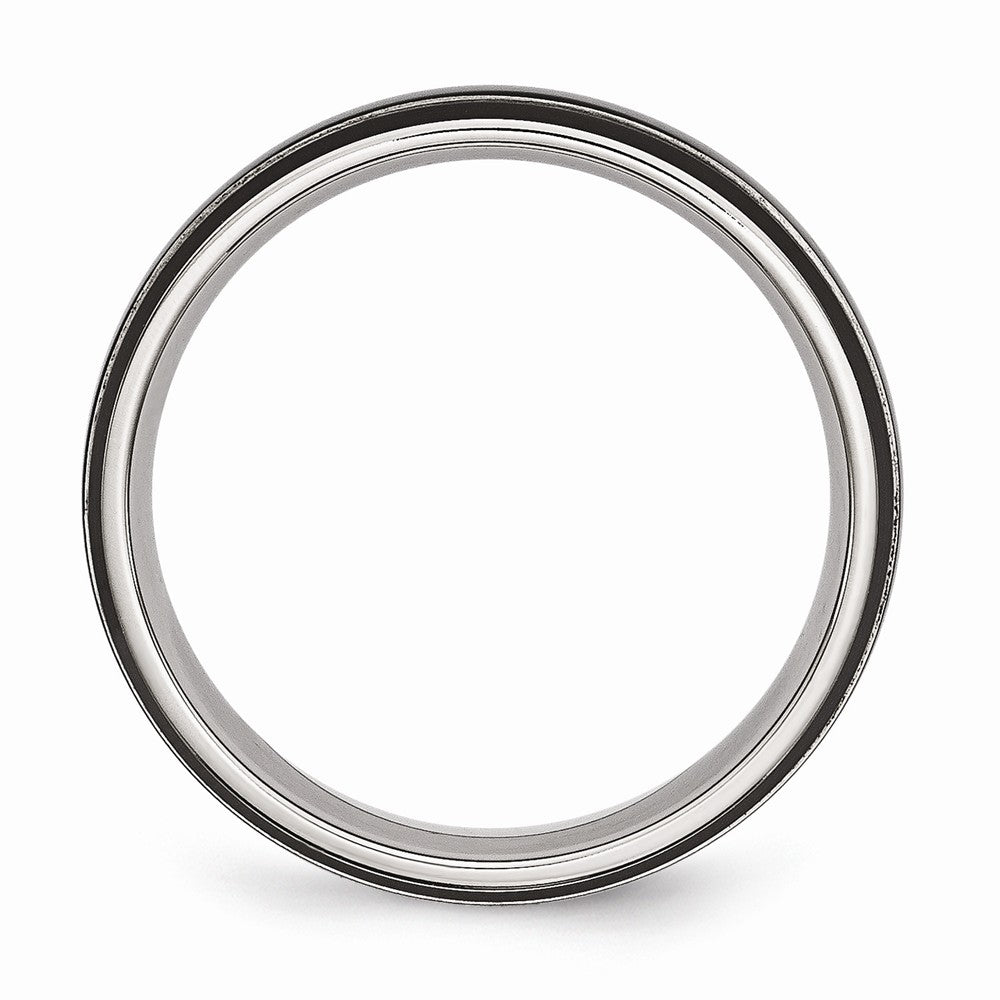 Black Grooved Comfort-Fit Wedding Band in Stainless Steel, 6mm