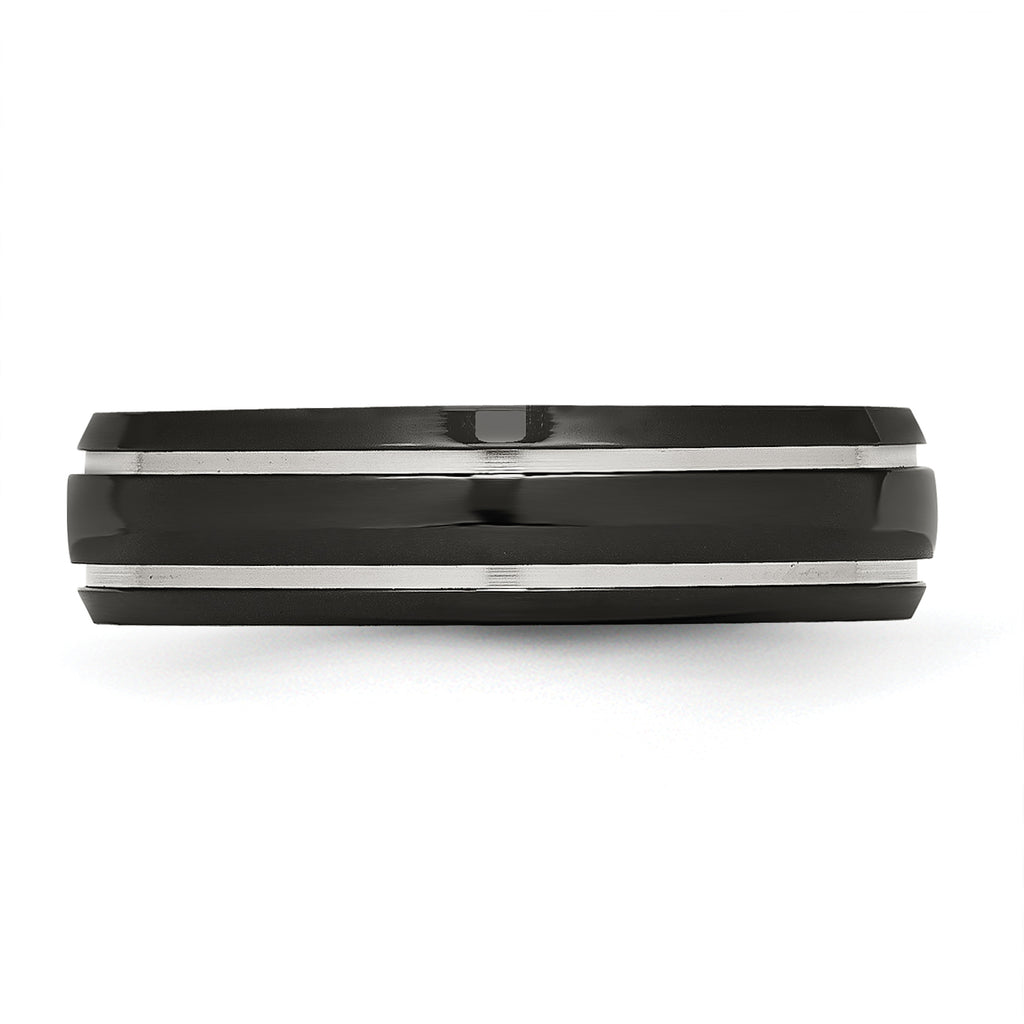 Black IP-Plated Grooved Wedding Band in Stainless Steel, 6mm
