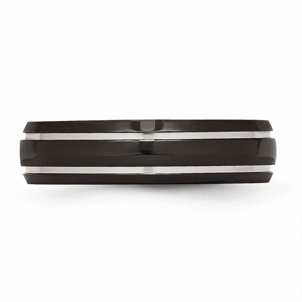 Black Grooved Comfort-Fit Wedding Band in Stainless Steel, 6mm